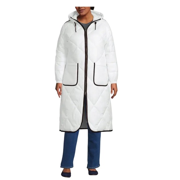 Lands End Puffer Coat Women's 2X Long ThermoPlume Insulated Coat Quilted Hooded - Picture 2 of 15
